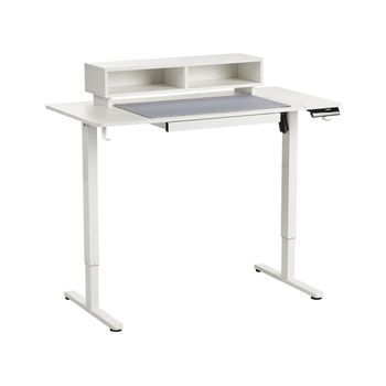 Escritorio De Altura Regulable Eléctrico Con Alfombrilla Para Ratón Para Usar De Pie O Sentado Moderno 120 X 60 Cm Puerto Usb Tablero Y Patas Blancos Lucama