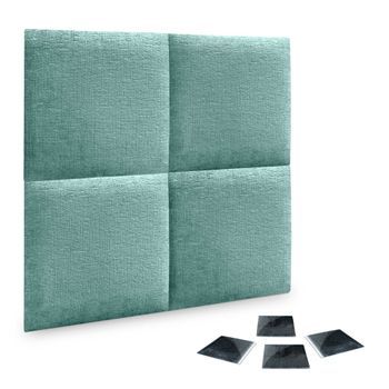 Dhome Juego De 4 Paneles Tapizados De Lana Ecológica Pack Autoadhesivos Para Pared Acústicos Absorbentes Protección (verde Agua, 60x60cm, X4)
