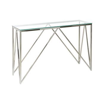 Consola De Vidrio Templado Plateado 120 X 40 Cm Acero Inoxidable Glamour Moderno Sala De Estar Dormitorio Weso