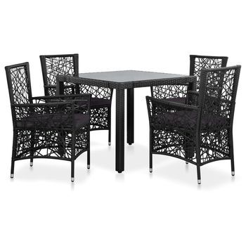 Juego De Comedor De Jardín 5 Piezas De Ratán Sintético Negro Vidaxl