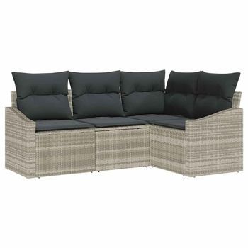 Juego De Sofá Con Cojín 4 Piezas | Mueble De Jardín Gris Claro Ratán Sintético