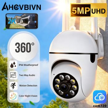Cámara IP PTZ de 5MP con APP Cam720, Cámara de Seguridad Inteligente para Exteriores e Interiores, Vigilancia WIFI CCTV con Visión Nocturna en Color, Audio Bidireccional HD Inalámbrico