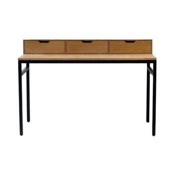 Escritorio de madera de roble y patas de metal negro
