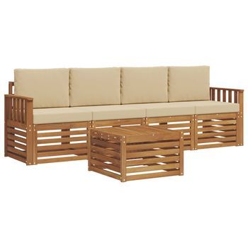 Conjunto De Sofás De Exterior 5 Piezas | Mueble De Jardín Naturaleza Y Beige
