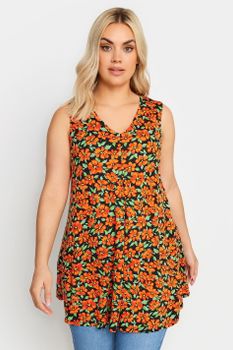 Yours Top Sin Mangas De Flores Naranjas, Mujer Curvy Y Tallas Grandes, Yours