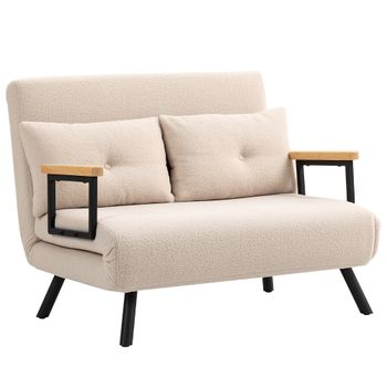 HOMCOM Sofá Cama 2 Plazas 3 en 1 Sillón Cama Con Almohadas Plegable Ajustable 102x73x81cm Beige crema   Aosom España