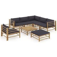 set de muebles de jardin 8 piezas bambu y cojines gris oscuro vidaxl