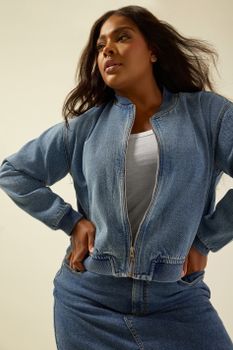 Yours Cazadora Vaquera Azul Bomber, Mujer Curvy Y Tallas Grandes, Yours
