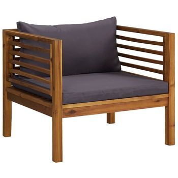 Silla De Jardín | Silla De Exterior | Sillón Con Cojines Gris Oscuro Madera Maciza Acacia