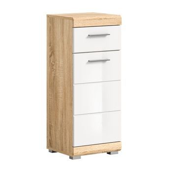 Armario Para Baño Lewoto – 1 Puerta Y 1 Cajón – Blanco Y Roble Claro