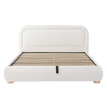 Cama Doble 160x200 Cm - Hidráulica, Con Somier Y Gran Almacenamiento, Cabecero Tapizado - Blanco