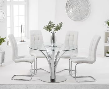 Aria 110cm Glass Dining Table with Lorin Faux Leather Chairs - Black, 4 Chairs