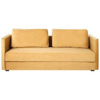 sofa cama 3 plazas de terciopelo amarillo mostaza almacenaje convertible eksjo
