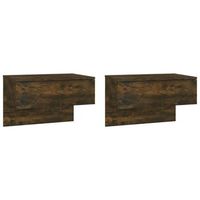 juego de 2 mesitas de noche de pared 60 x 40 x 40 cm con cajon madera de ingenieria marron dec036044