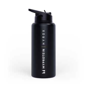 Botella con pajita abatible de metal reciclado Hyrox de Myprotein 1L - Negro