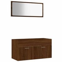 set de 2 uds muebles bano  armario de bano madera contrachapada marron roble