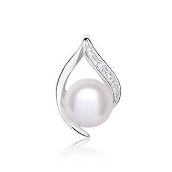14 quilates colgante de oro blanco con perla y diamantes