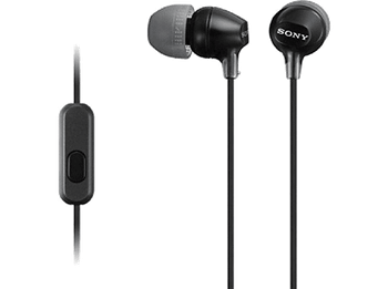 Auriculares de botón - Sony MDR-EX15APB, Con micrófono, Jack 3,5 mm, 8Hz 22000Hz, 100dB/mW, Tapones silicona, imán neodimio, Negro