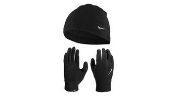 Pack beanie   par de guantes mujer nike run fleece black