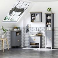 armario alto de bano con puerta de mdf kleankin 39x30x168 cm-gris