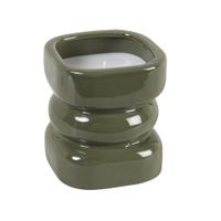 vela perfumada te negro con mora en tarro de ceramica verde 8x9 cm