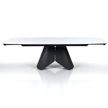Mesa extensible cerámica mármol blanco metal gris 76x180-260 cm