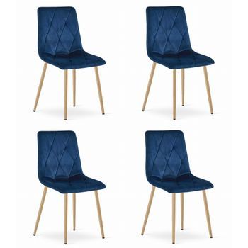 Set De 4 Silla De Comedor Tela Valora Tyra Asiento Acolchado Azul Marino
