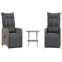 pack 2 uds sillas de jardin  silla de exterior  sillon reclinables con mesa ratan pe gris