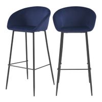 set de 2 sillas de bar de terciopelo azul 75 cm