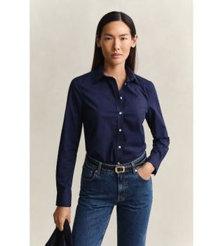 Gant para mujer. 4300486 Camisa Slim Fit de popelina marino (42), Casual, Algodón, Clásico, Manga larga