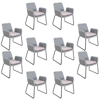 Silla De Jardín Con Reposabrazos De Mimbre Balero Gris Claro - Lote De 10