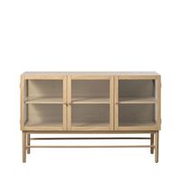 aparador de 3 puertas en vidrio templado y madera l132cm -madera clara
