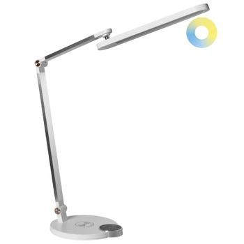 Lámpara Led De Escritorio Moderna Despacho 3 Modos De Temperatura Regulador Cargador Inalámbrico Pantalla Ajustable Material Sintético Blanco Caroy