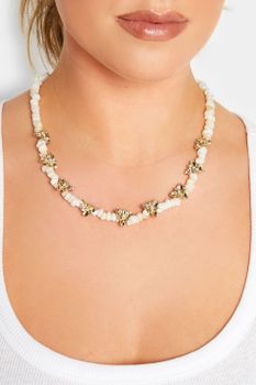 Collar Dorado De Piedras Blancas