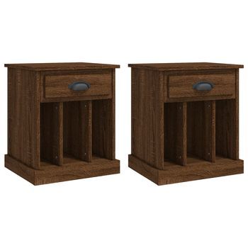 Pack 2 Uds Mesitas De Noche | Mesa Auxiliar | Mesilla Color Roble Marrón 43x36x50 Cm