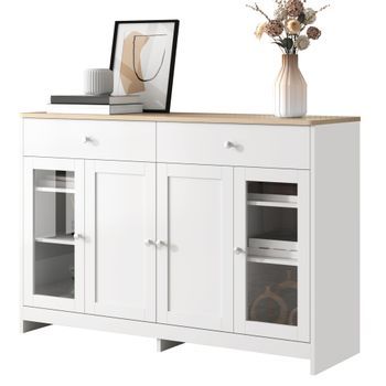 Aparador - Mueble De Salón Y Comedor - Mdf - Blanco Y Madera (120x37x80cm)