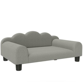 PawHut Sofá para Perros con Brazos de Apoyo en Madera y Tela de Rizo Francés 66x42x28,5 cm Gris   Aosom España