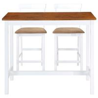 set mesa y sillas de bar 3 uds  juego de muebles de jardin madera maciza marron y blanco