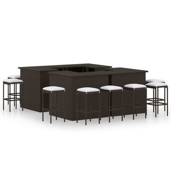 Set De Bar Para Jardín 16 Pzas Y Cojines Ratán Sintético Marrón Vidaxl