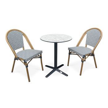 Conjunto De Comedor De Jardín De 2 Plazas En Acero Con Tablero Hpl