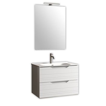 Mueble de baño con espejo de 4 piezas en mdf blanco mate