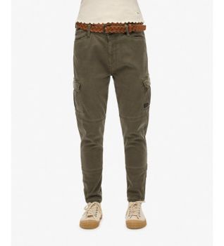 Superdry para mujer. W7010925A Pantalón Cargo Pitillo verde (32/28), Casual, Algodón
