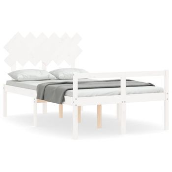 Cama Matrimonial | Cama Para Adultos | Cama Para Personas Mayores Con Cabecero Madera Maciza Blanco