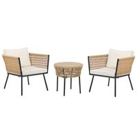 conjunto de balcon de ratan beige claro natural sintetico cojines mesa gargano