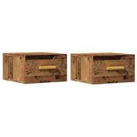 juego de 2 mesitas de noche de pared con cajon 35 x 35 x 20 cm madera de ingenieria marron envejecida dec036119
