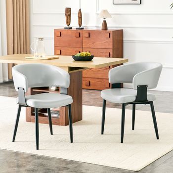 Pack De 2 Sillas De Comedor - Mueble De Salón Y Cocina - Pu Y Metal - Gris (46.5x48x77.3cm)