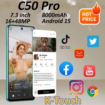 Teléfonos Móviles K-Touch 5G Dual SIM C50 Pro Smartphone Android 7.3 Pulgadas 22GB 2TB 8000mAh Desbloqueo Facial Cámara 16+48MP