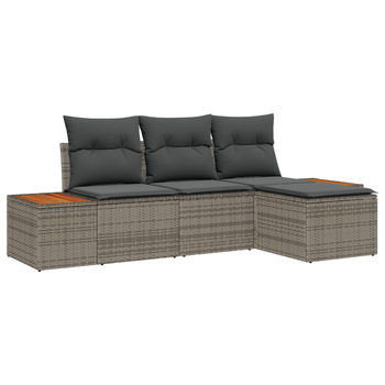 Conjunto De Sofás De Jardín De 4 Uds Con Cojines Gris Poliratán Acacia Cfw132937