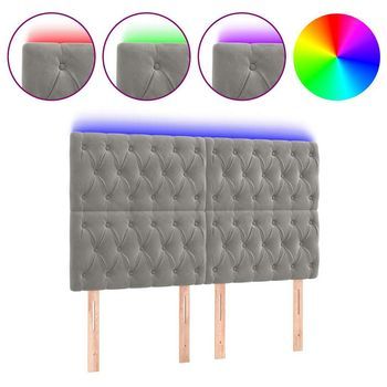 Cabecero Con Luces Led Terciopelo Gris Claro 144x7x118/128 Cm Vidaxl