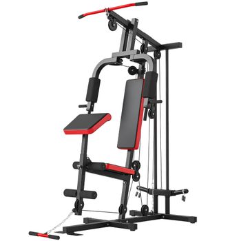 SPORTNOW Multiestación Musculación con Polea Alta y Baja Prensa de Pecho y Piernas Compatible con Discos 25 y 50 mm   Aosom España
